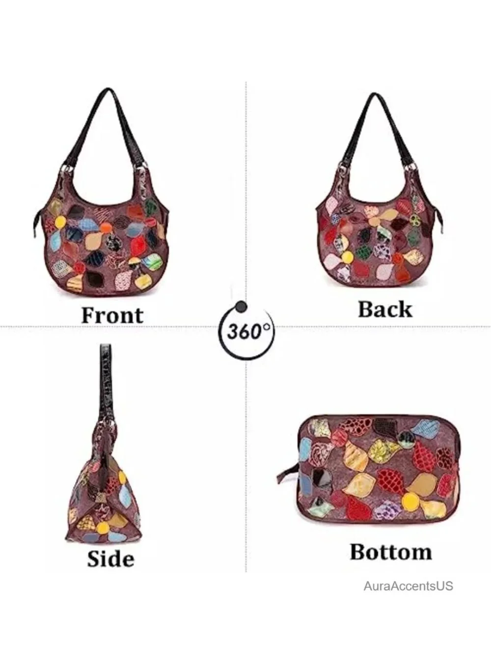 Women Hobo Bag Canvas & Cow Leather Floral Spliced Shoulder Handbag Patchwork
